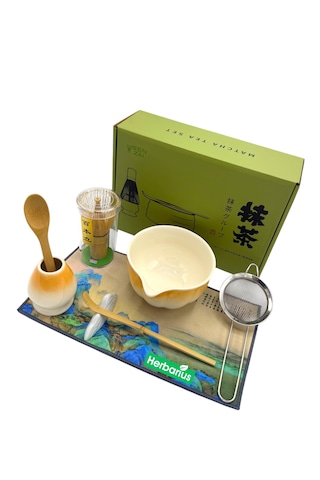 6 Parça Turuncu Beyaz Renk Matcha Çayı Hazırlama Seti - Geleneksel Japon Matcha Seti Turuncu - Beyaz