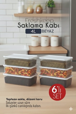 Freshkeep 6 Lı 4l Şampanya Saklama Kabı - Gıda Koruma, Mikrodalga Ve Dondurucu Uyumlu Ekru