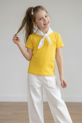 Kiagu Sarı Kısa Kol Basic T-shirt- Terletmeyen Esnek Kumaş Pamuklu Mevsimlik Sarı Kısakol Kız Çocuk Tsort Sarı