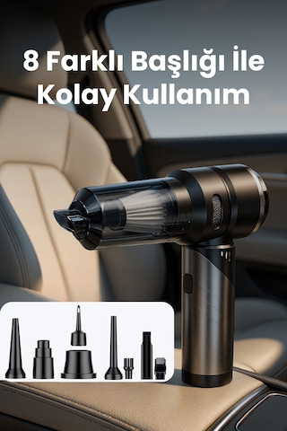 Yeni 16000pa Güçlü Portatif Vakumlu Ve Üflemeli Katlanabilir Araç Içi Süpürge Pro Hl-121 Siyah