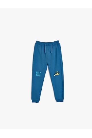 Koton Jogger Eşofman Altı Beli Bağlamalı Traktör Baskılı Pamuklu Şardonlu Saks 5wmb40063tk Saks Mavi