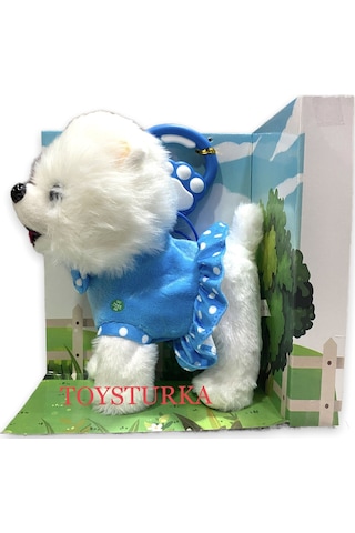 Pilli Sesli Tasmalı Yürüyen Sevimli Köpek Tasmalı Köpek  Mavi