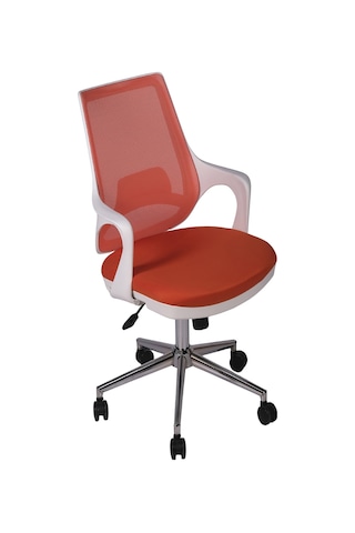 Ofisbazaar Buya Beyaz Fileli Çalışma Koltuğu Ergonomik Şef Ve Toplantı Koltuğu Turuncu Turuncu