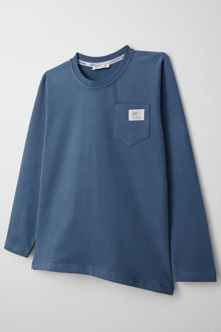 Breeze Erkek Çocuk Uzun Kollu Tişört Cool Yazı Armalı Cepli 4-8 Yaş, İndigo Indigo