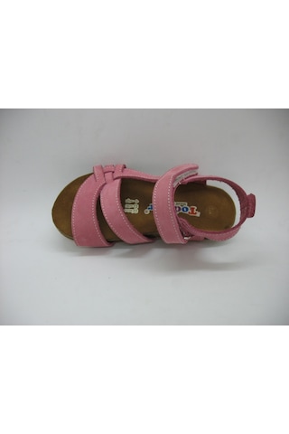 Toddler 01223 Doğal Deri Mantar Taban Pembe Sandalet 21-25