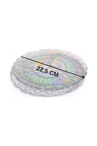 23 Cm 3 Bölmeli Cam Çerezlik Kahvaltılık Sunum Tabağı Şeffaf Desenli Servislik