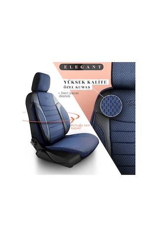 Panda Elegant Serisi Dokuma Kumaş Oto Koltuk Kılıfı - Mavi - Siyah