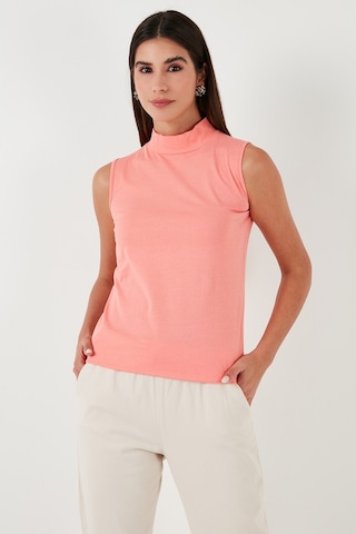 Lela Pamuklu Kolsuz Dik Yaka Bayan T Shirt 5865710 Coral