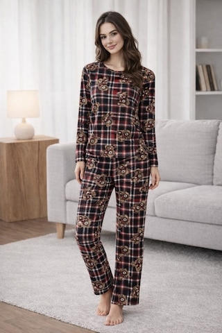 Pemilo Kadın 3564 Uzun Kol Süet Pijama Takımı Bordo