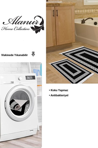 Dekoreko Kaymaz Taban Djt 2 Li Banyo Paspas Takımı Trend Saçaklı Modern 650m Siyah