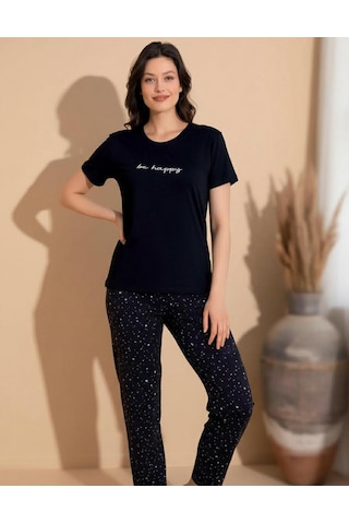Boyraz Slim Fit Dar Kesim Kadın Milan Bisiklet Yaka Kısa Kol Pijama Takımı 11004s - 1 Adet Siyah