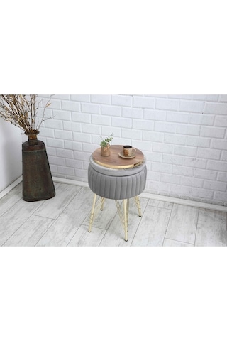 Bianco Metal Ayaklı Puflu Zigon Sehpa Altın Gümüş Gri Gold Silver Gray