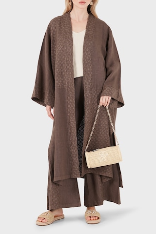Via Dante % 100 Keten Brode İşlemeli Kimono Bayan Kimono 69912196 Kahve