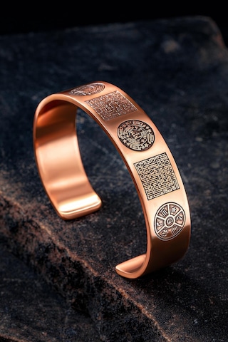 Erkek Bakır Bileklik - Zırh Ve Koruma Duaları Konseptli Erkek Kelepçe Bileklik Rose Gold