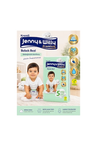Jenny & Willy Premium Kremli Bebek Bezi 5 Numara Junior 12-25 Kg 30 Adet Süper Emici ve Sızdırmaz