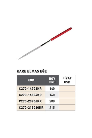 Fett 140mm Pld Kare Elmas Eğe