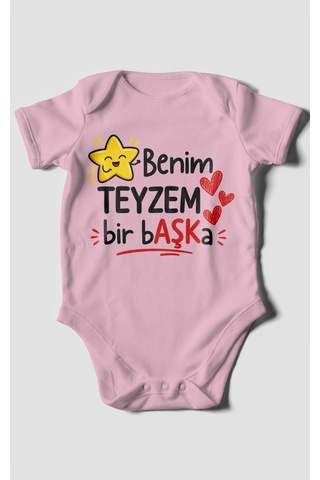 Morivokids Benim Teyzem Bir Başka Kısa Kollu Bebek Body %100 Pamuk Koyu Pembe