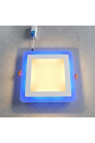 Kare Sıva Altı Led Spot Aydınlatma 16 Watt Çift Renk 3 Kademe Mavi Günışığı Gece Lambası Armatür