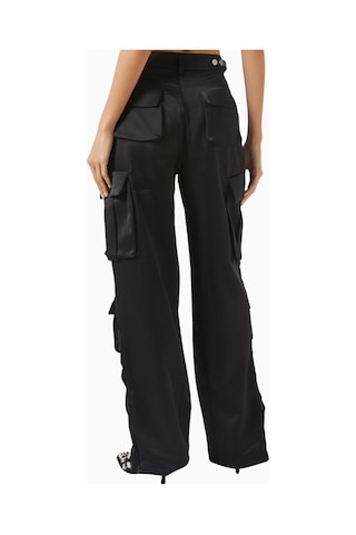Maniere De Voir Emilie, Satin Geniş Paça Cargo Pantolon, Lüks Ve Fonksiyonel Tasarım Siyah