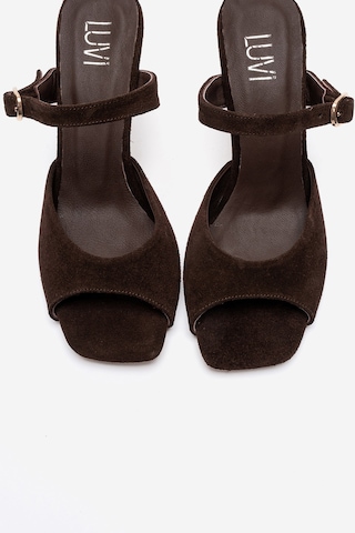 Luvi Shoes Urael Kahverengi Süet Hakiki Deri Kadın Topuklu Terlik