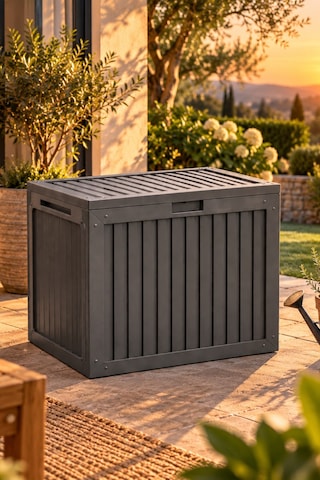 Porsima 161001-012 130lt Kilitli Organizer Kapaklı Bahçe Balkon Kiler Sandığı Çok Amaçlı Depolama Sandığı Gri Antrasit