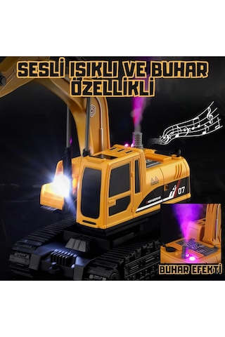 Uzaktan Kumandalı Şarjlı Ekskavatör Buharlı Sesli Işıklı 3 Başlıklı Oyuncak İş Makinesi