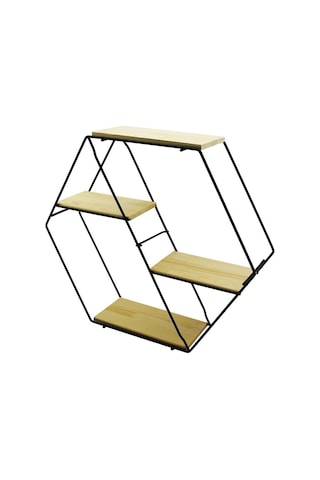 Petek - 4 Katlı Metal İskeletli - Ahşap Raflı Dekoratif Raf 60 X 14 X 53 Cm 4741 Ahşap - Ahşap