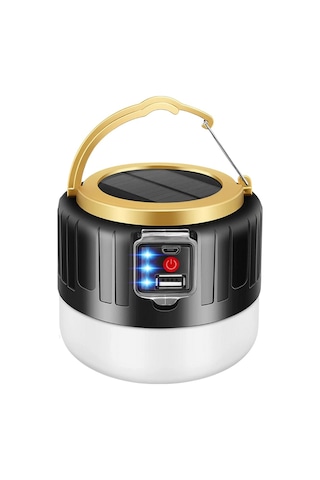 G-300W Kamp Lambası Solar Güneş Enerjili Led Şarjlı El Feneri Siyah