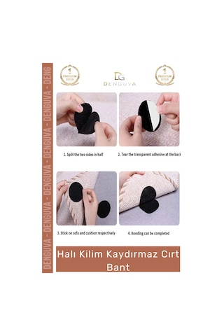Cırtbant Halı Kaydırmaz Ped Yıkanabilir Tekrar Kullanılabilir Güçlü Sabitleyici 5 Cm 10 Adet Cırt B