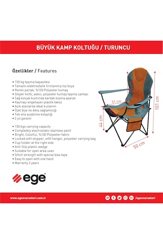 Ege 2'li Büyük Xl Çantalı Katlanabilir Kamp Sandalyesi Eb18633m