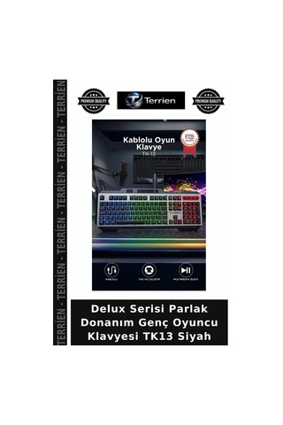 Delux Serisi Parlak Donanım Genç Oyuncu Klavyesi Tk13 Siyah