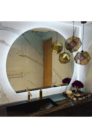 60x76 Cm Modern Yuvarlak Led Banyo Aynası Dokunmatik, Dim Edilebilir, 6500k Beyaz Işık Beyaz