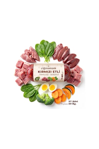 Kırmızı Etli Tahılsız Sebzeli Barf Köpek Maması 20 Kg - 740 G X 27