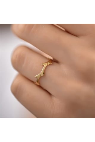 Taşsız Altın Yüzük - 14 Ayar Altın Dal Taşsız Minimal Kadın Yüzük - Eşe Sevgiliye Hediye Altın Yüzük Sarı Altın