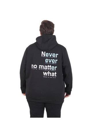 Starbattal Büyük Beden Kapüşonlu Sweat Double Face Never 25706 Sıyah Siyah