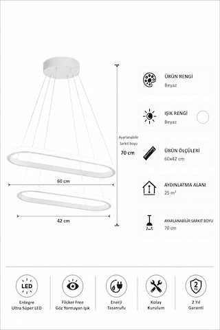 AvizeGO Elipso 2'li Led Sarkıt Avize Beyaz Işık