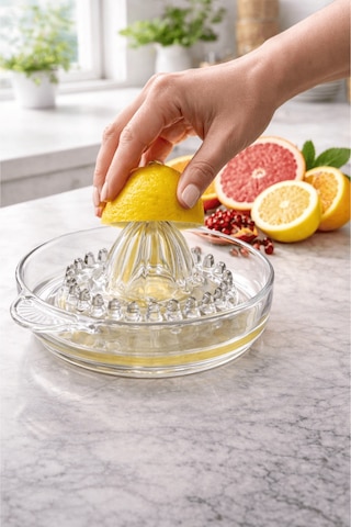 Büyük Boy Cam Narenciye Sıcakağı - Dişli Cam Limon Sıkacağı Şeffaf