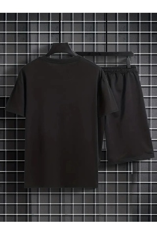 Startmore Erkek Beyaz''renkli Built Different Baskılı'' Basic Oversize T-shirt- Şort Takım Strup0000000000014 Siyah
