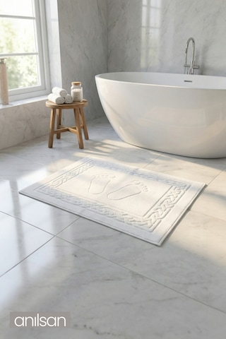 Beyaz Greek Ayak Havlusu - 50x70 Cm, 245 Gr, %100 Pamuk, Spa Ve Otel Banyo Paspası, Günlük Kullanıma Beyaz