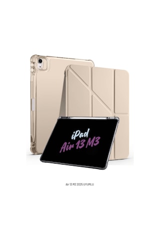 Apple Uyumlu iPad Air 13 İnç 2025 M3 Çip Kalem Bölmeli Standlı Akıllı Fuchsia Trifolding Tablet Kılıfı Kapaklı Kılıf