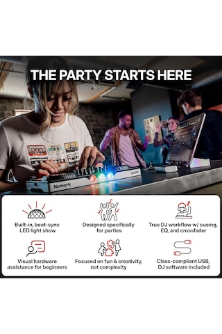 Tr Party Mix Iıı Dahili Işıklı Bluetooth Dj Controller 2 Deck, 16 Pad, Stems Kontrolü, Beat Assist, Smart Fader,