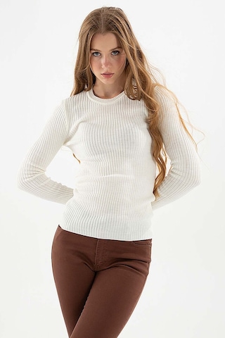 Fashion Friends Kadın Fitilli Bisiklet Yaka Kazak 23k0290k1 Ekru