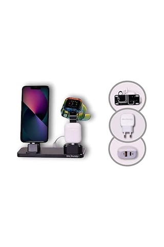 3'ü 1 Arada İphone & Watch & Apple AirPods Şarj Standı Uyumlu Metal Çoklu Şarj İstasyonu, 20 W Adaptörlü