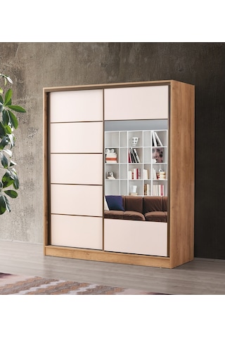 Beenal Venüs Sürgülü Gardırop 180 Cm - Lefkas Ceviz-Beyaz