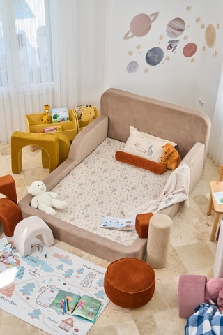 Funbed Yeni Nesil Montessori Çocuk Yatağı & Oyun Alanı Yıkanabilir Sıvı Geçirmez Bej - 836527200