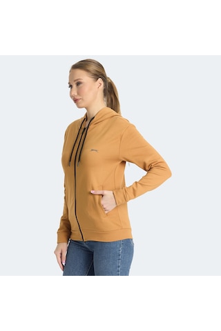 Slazenger KINET Kadın Fermuarlı Kapüşonlu Cepli Kiremit Sweatshirt