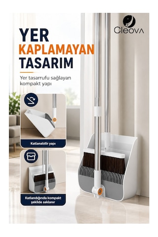 Cleova Fırçalı Faraş Seti Paslanmaz Çelik Saplı Katlanabilir Fırça Temizleme Taraklı