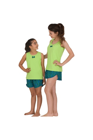 The Don Aile Yeşil-Lacivert Desenli Kız Çocuk Şort Takımı (9-14 Y