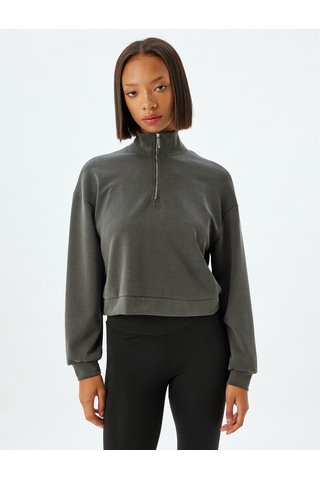 Koton Yarım Fermuarlı Spor Sweatshirt Dik Yaka Rahat Kalıp Kalın Modal Kumaş Antrasit 5wak10059nk Antrasit
