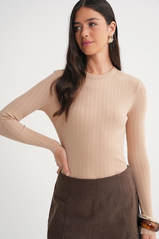Mixray 6938 Kadın Bisiklet Yaka Fitilli Triko Body Camel